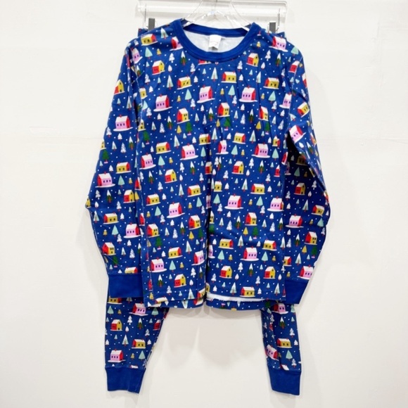 Hanna Andersson Christmas Village Blue Pajama Set Large Holiday Unisex - Picture 1 of 6